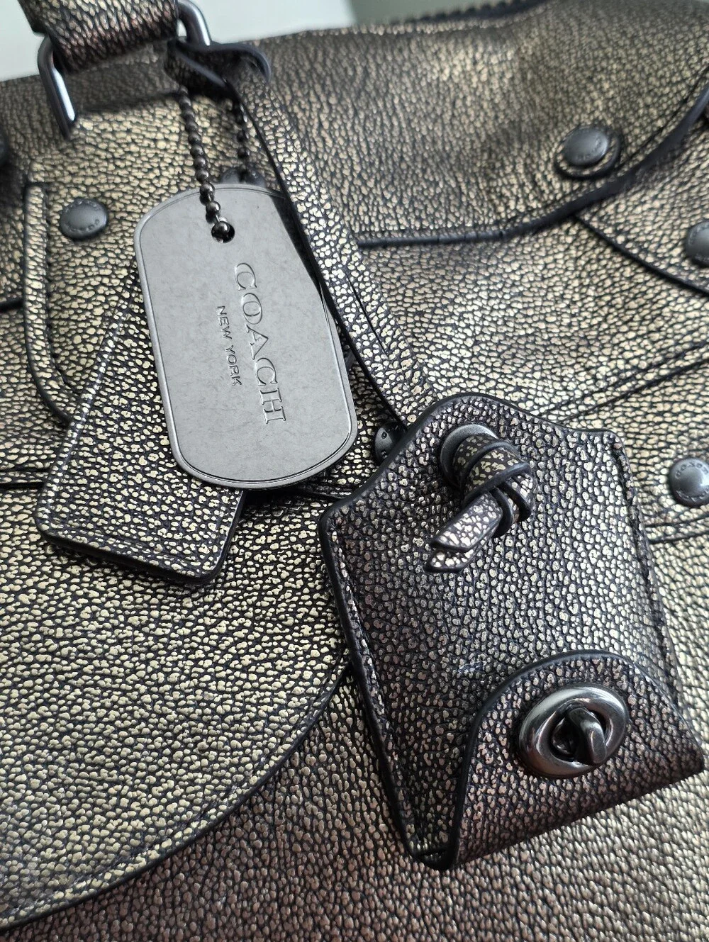 Coach 33740 Rhyder 33 Elevated Satchel Metallic Gold Pebbled Leather Gunmetal